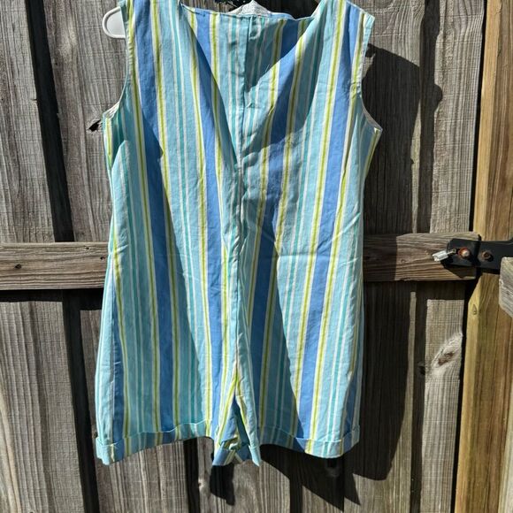 Vintage Striped Blue and Yellow Sleeveless Romper - Picture 5 of 6